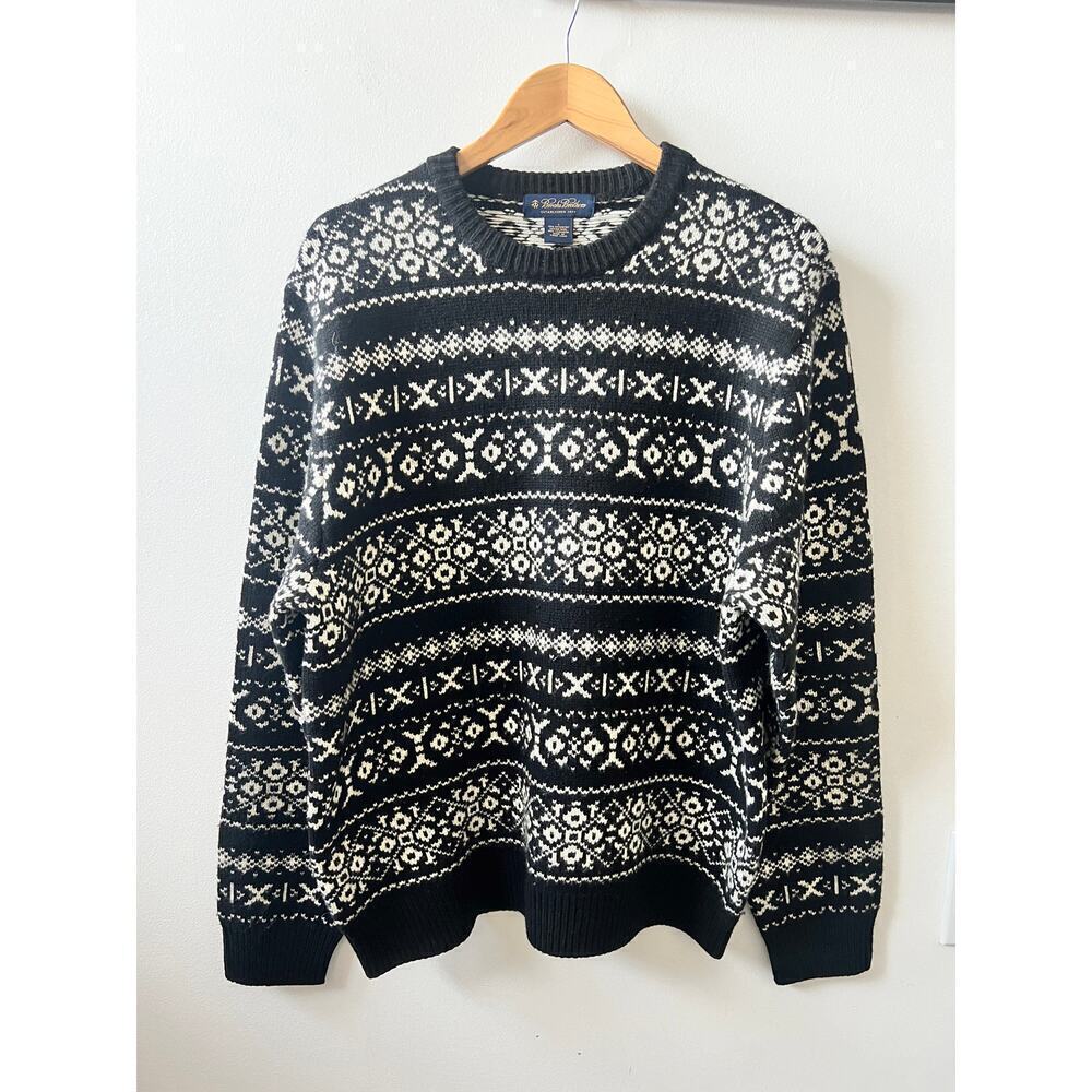 Brooks Brothers wool/cashmere black and white sweater men's size Large